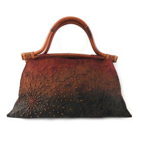 Natalia Textile Hand Bag With Beads and Bamboo Handles